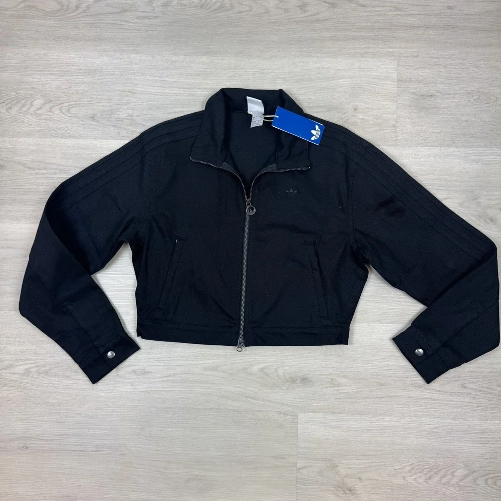 adidas Originals Firebird Twill Cropped Track Jacket Womens Small Black JW7267